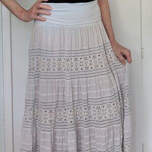 Now and Then Crochet Maxi cotton pale blue skirt with lace hem